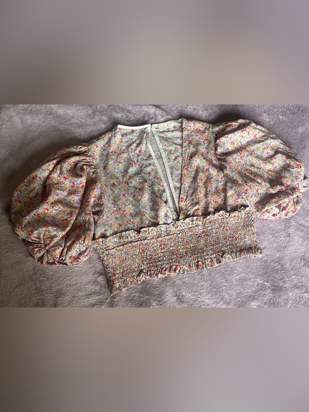 Klesis Floral Puff Sleeve Crop Top Smocked Cottagecore Coquette S - Picture 4 of 9